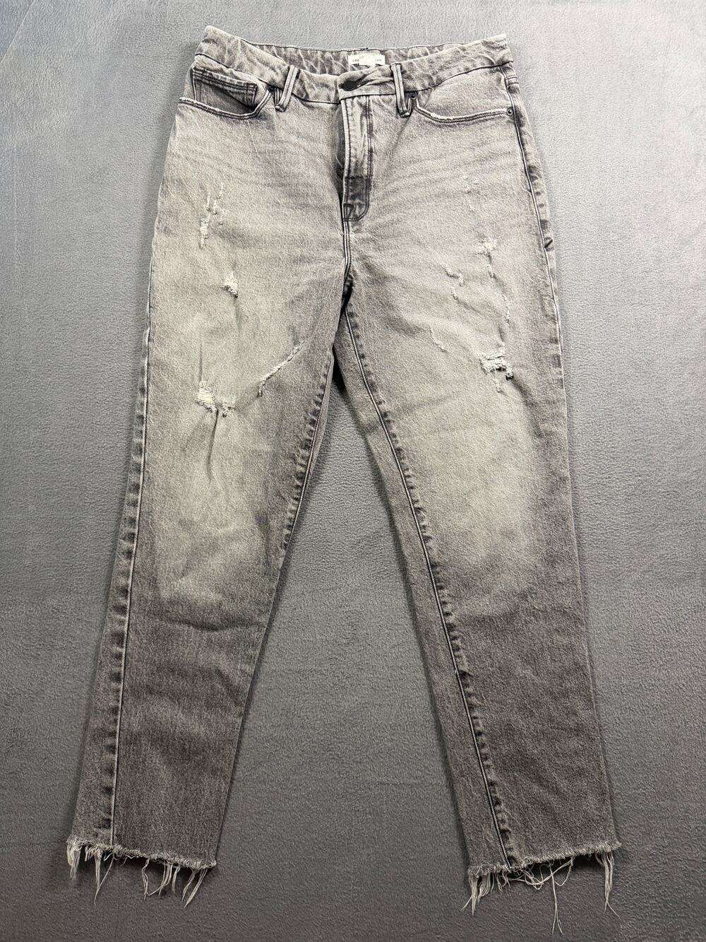 Good American Good Legs High Rise Distressed Fray Hem Gray Denim Jeans Size 6/28